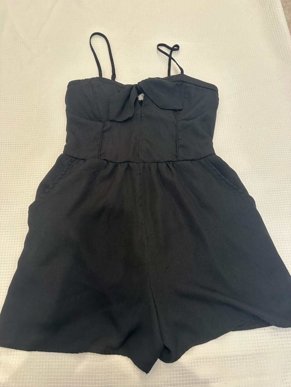 About a Girl Basic Black Romper w Bow Front